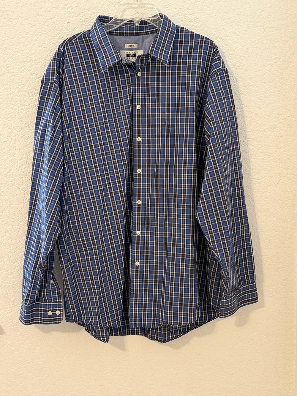 Joseph Abboud 2XLT Mens Blue Plaid Shirt Non Iron Classic Fit 100% Cotton